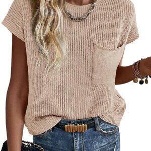 Summer Fall Short Sleeve Sweater for Women 2025 Casual Sweater Vest Cotton Knit